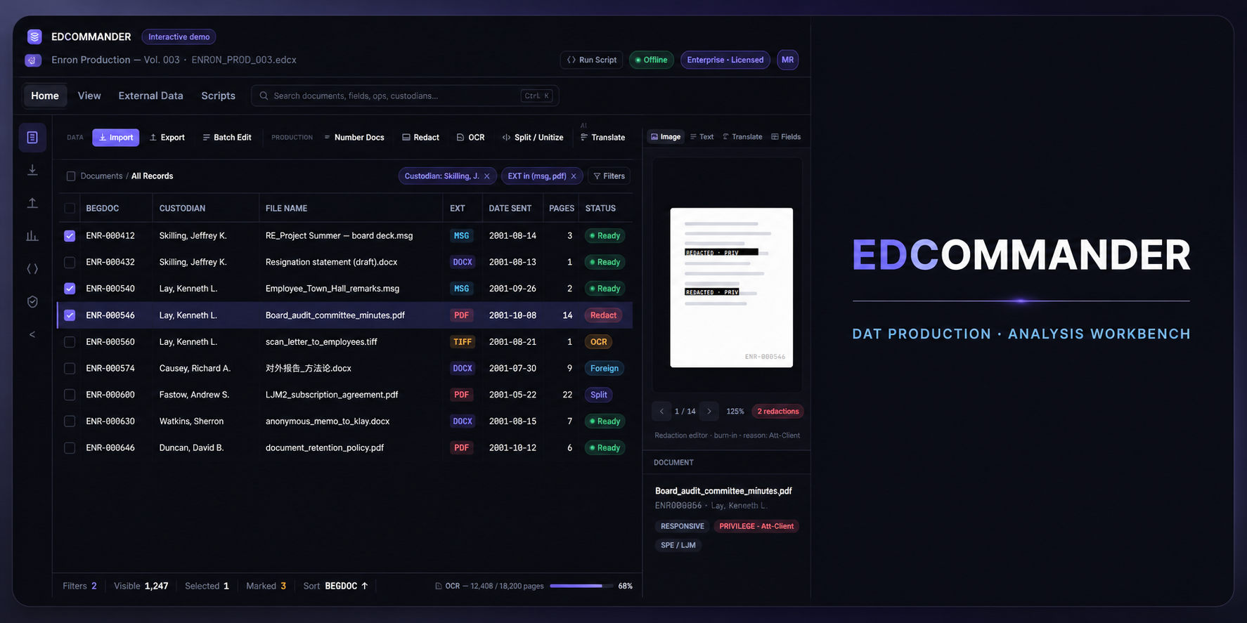 EDCOMMANDER eDiscovery DAT production preview
